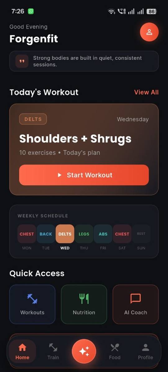 ForgeNFit Home Dashboard